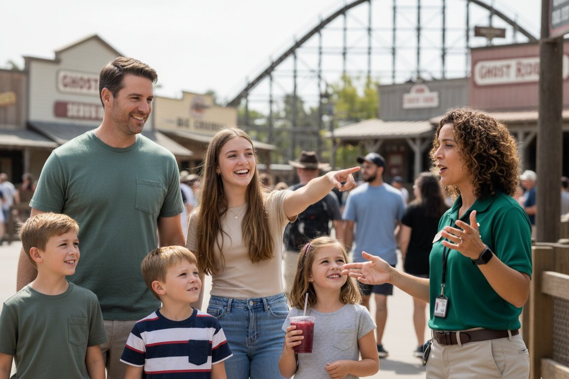 Family with guide atKnott's Berry Farm Theme Park